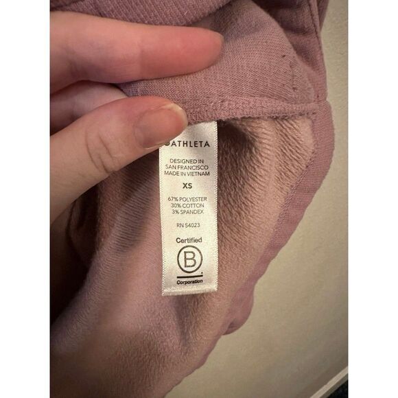 Athleta Cozy Karma Fleece Asym Pullover Sweatshirt Mauve Pink Size XS athleisure - Picture 5 of 9